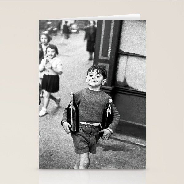Little Boy and Bottles of Wine, Black and White Vintage Art Stationery Card Gallery Image 2