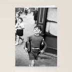 Little Boy and Bottles of Wine, Black and White Vintage Art Stationery Card Gallery Image 2
