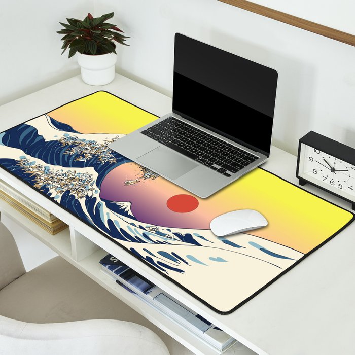 The Great Wave Of  Cat Desk Mat Gallery Image 2