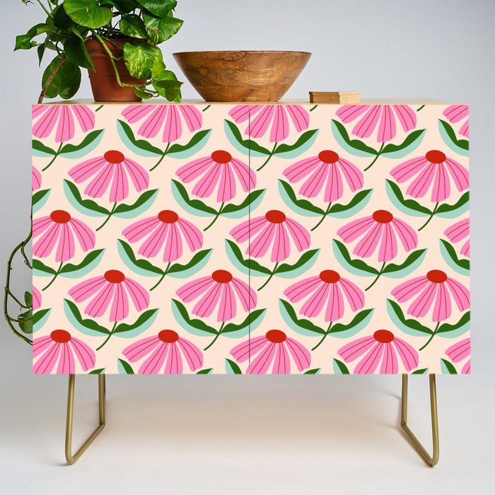 Pink and Red Daisy Credenza Gallery Image 1