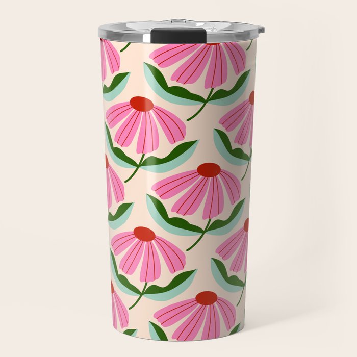 Pink and Red Daisy Travel Mug Gallery Image 1
