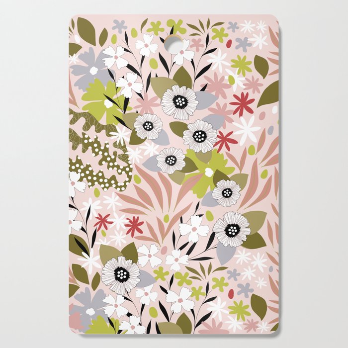Maximalist Boho Floral Pattern 2. Olive & Blush Cutting Board Gallery Image 1