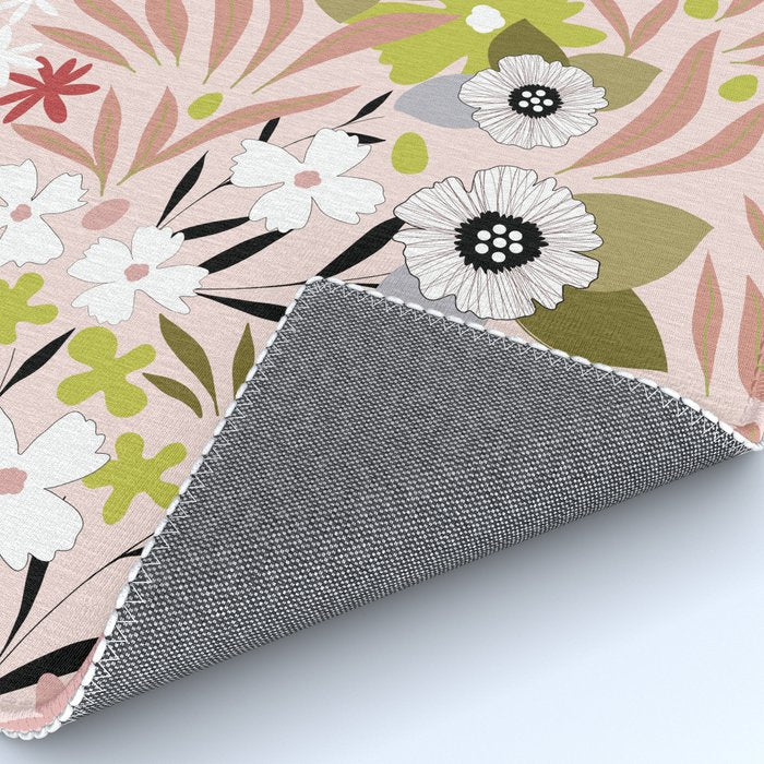 Maximalist Boho Floral Pattern 2. Olive & Blush Rug Gallery Image 4