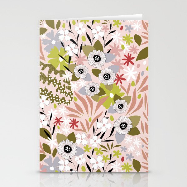 Maximalist Boho Floral Pattern 2. Olive & Blush Stationery Card Gallery Image 2