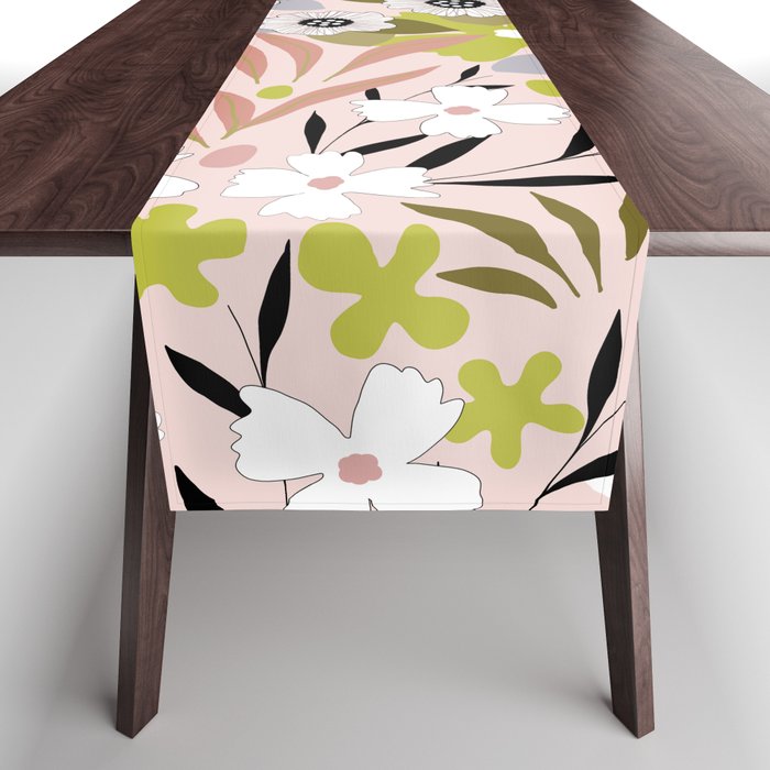 Maximalist Boho Floral Pattern 2. Olive & Blush Table Runner Gallery Image 1