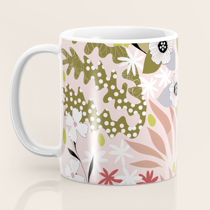 Maximalist Boho Floral Pattern 2. Olive & Blush Coffee Mug Gallery Image 3
