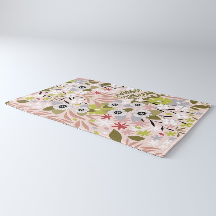 Maximalist Boho Floral Pattern 2. Olive & Blush Rug Gallery Image 3