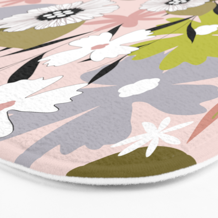 Maximalist Boho Floral Pattern 2. Olive & Blush Bath Mat Gallery Image 3