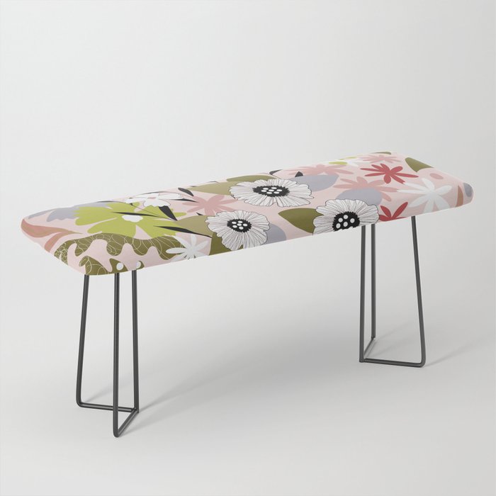 Maximalist Boho Floral Pattern 2. Olive & Blush Bench Gallery Image 1