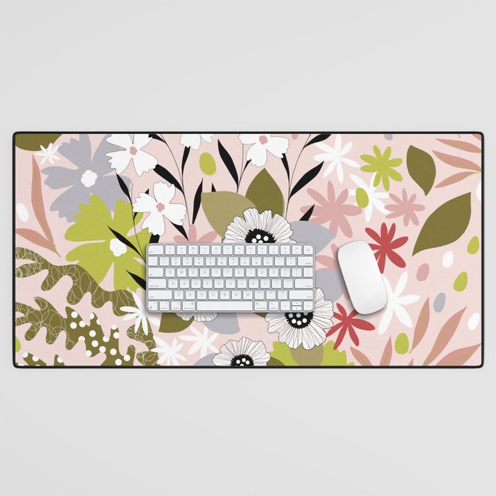 Maximalist Boho Floral Pattern 2. Olive & Blush Desk Mat Gallery Image 1