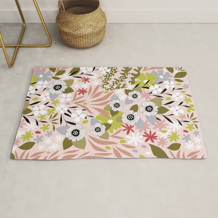 Maximalist Boho Floral Pattern 2. Olive & Blush Rug Gallery Image 1