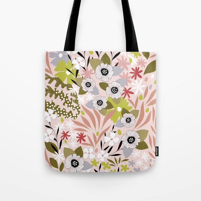Maximalist Boho Floral Pattern 2. Olive & Blush Tote Bag Gallery Image 1