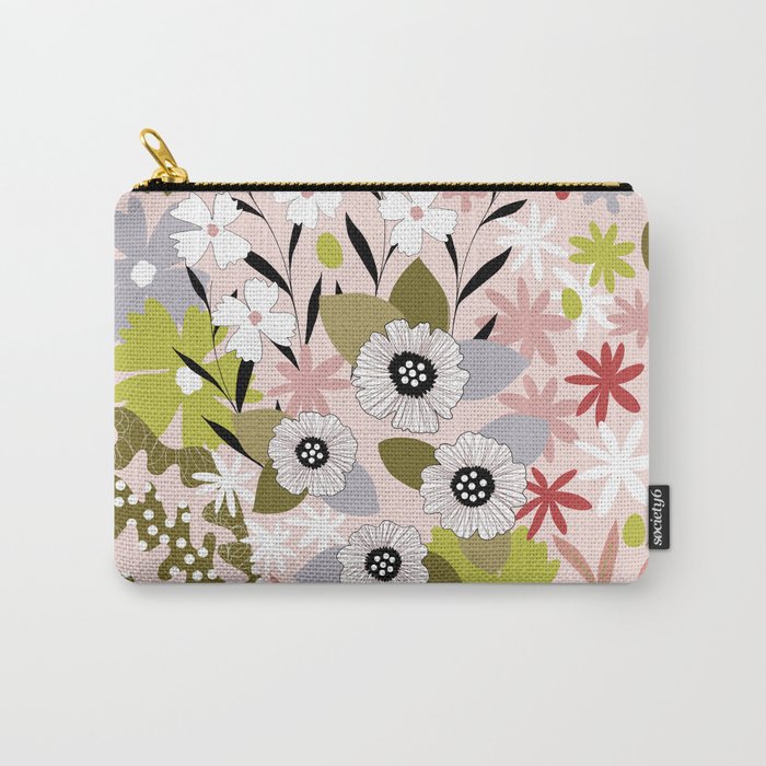 Maximalist Boho Floral Pattern 2. Olive & Blush Carry All Pouch Gallery Image 1
