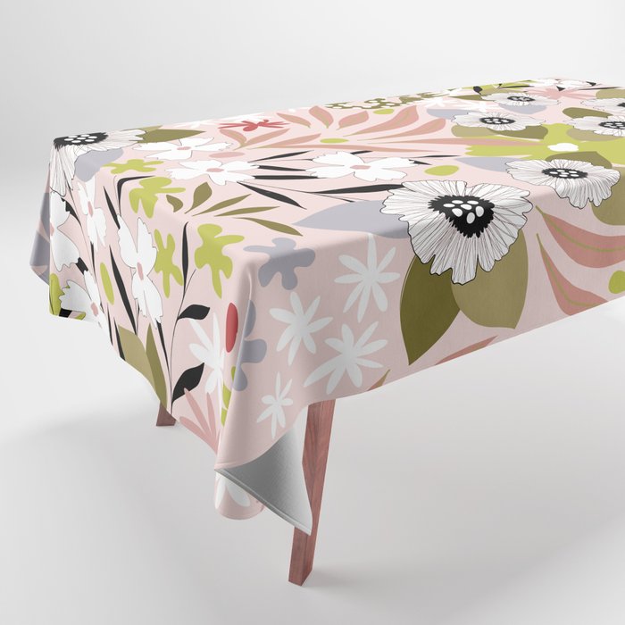 Maximalist Boho Floral Pattern 2. Olive & Blush Tablecloth Gallery Image 1