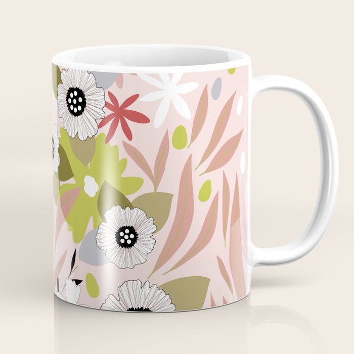 Maximalist Boho Floral Pattern 2. Olive & Blush Coffee Mug Gallery Image 1