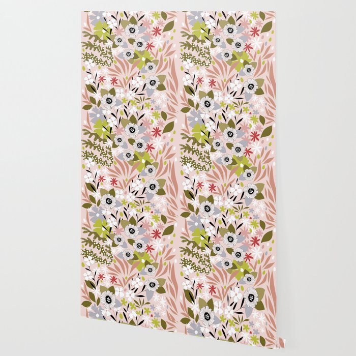 Maximalist Boho Floral Pattern 2. Olive & Blush Wallpaper Gallery Image 2
