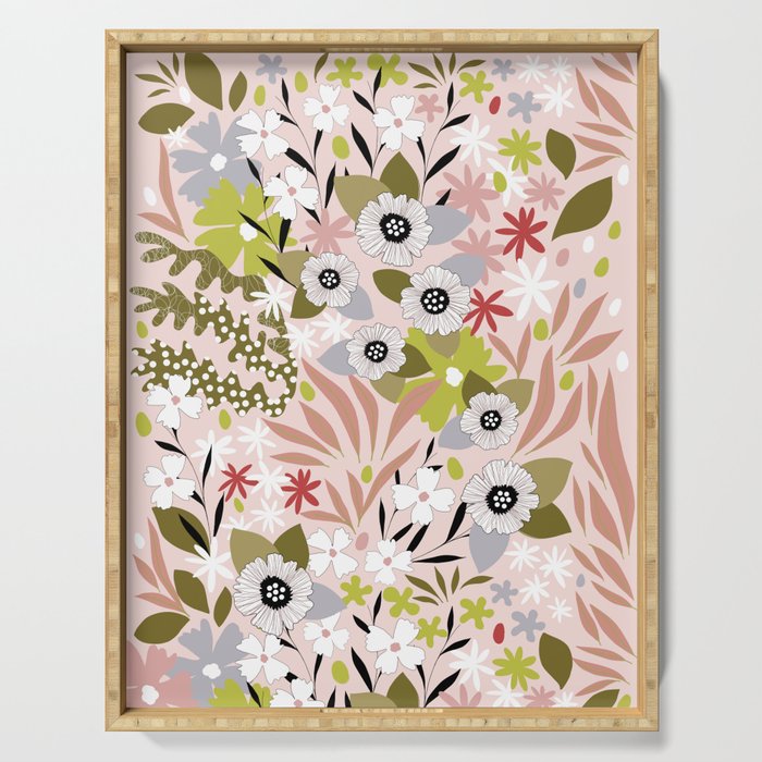 Maximalist Boho Floral Pattern 2. Olive & Blush Serving Tray Gallery Image 1