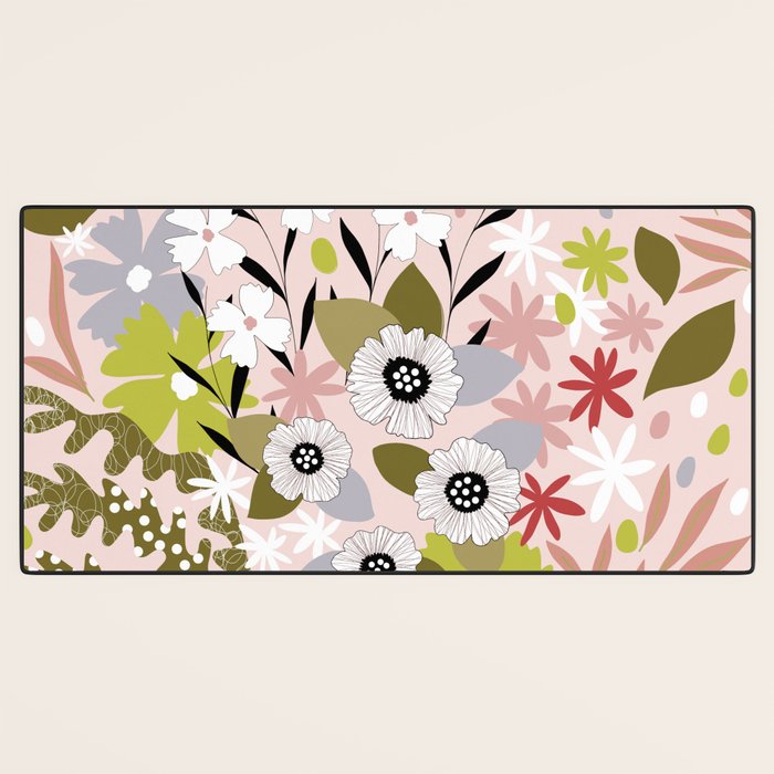 Maximalist Boho Floral Pattern 2. Olive & Blush Desk Mat Gallery Image 3