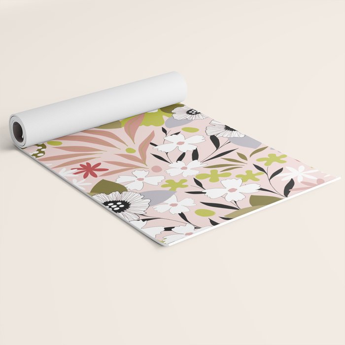 Maximalist Boho Floral Pattern 2. Olive & Blush Yoga Mat Gallery Image 2