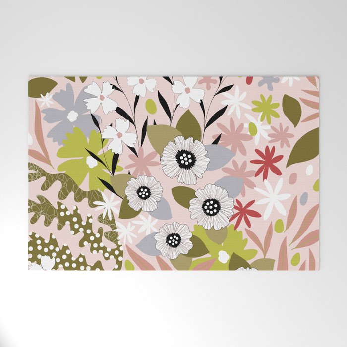 Maximalist Boho Floral Pattern 2. Olive & Blush Welcome Mat Gallery Image 1