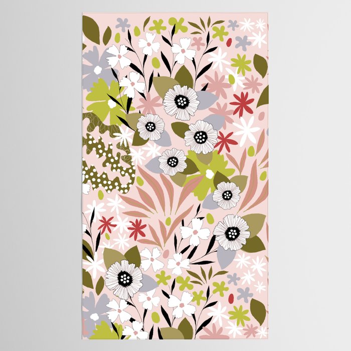 Maximalist Boho Floral Pattern 2. Olive & Blush Tablecloth Gallery Image 2