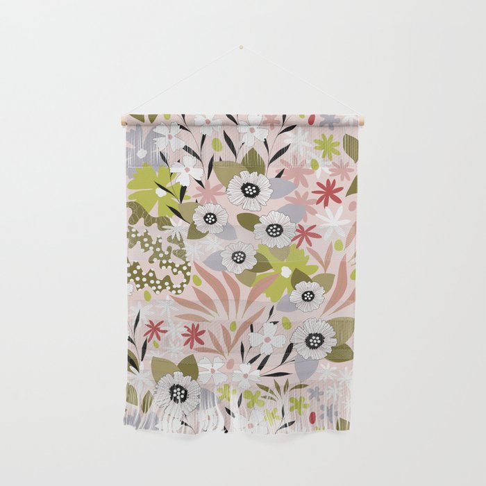 Maximalist Boho Floral Pattern 2. Olive & Blush Wall Hanging Gallery Image 1