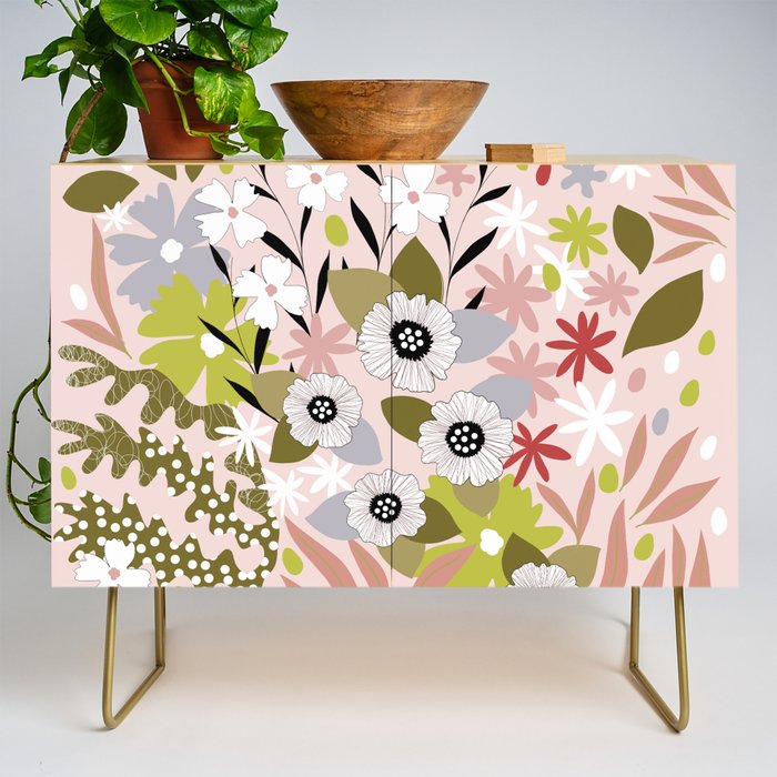 Maximalist Boho Floral Pattern 2. Olive & Blush Credenza Gallery Image 1