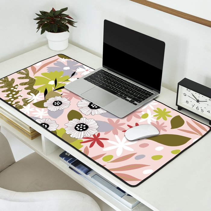 Maximalist Boho Floral Pattern 2. Olive & Blush Desk Mat Gallery Image 2