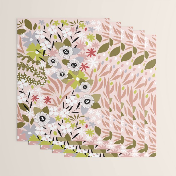 Maximalist Boho Floral Pattern 2. Olive & Blush Wrapping Paper Gallery Image 3