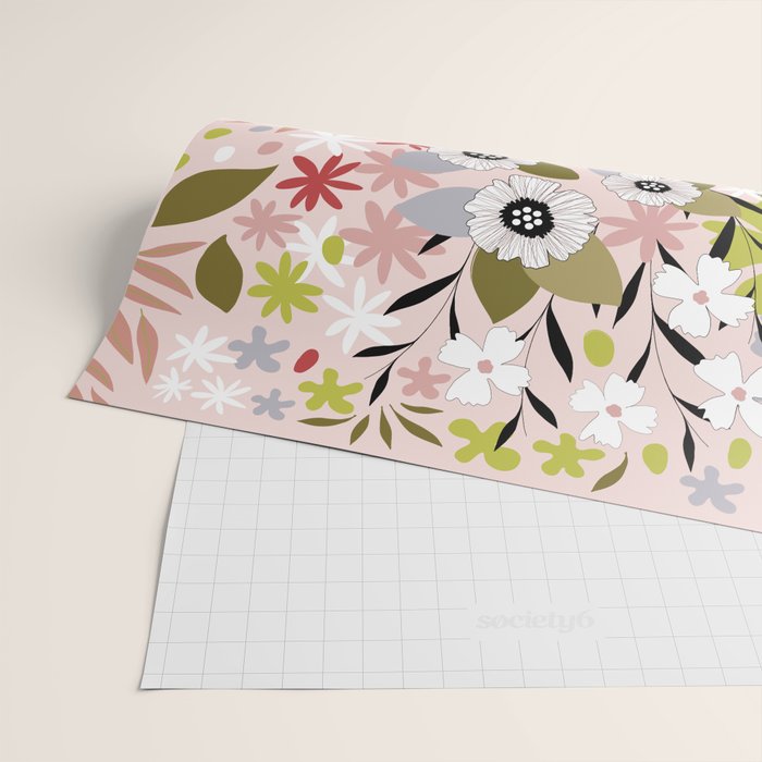 Maximalist Boho Floral Pattern 2. Olive & Blush Wrapping Paper Gallery Image 2