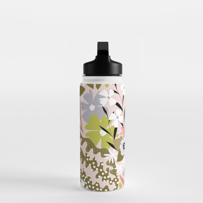 Maximalist Boho Floral Pattern 2. Olive & Blush Water Bottle Gallery Image 3