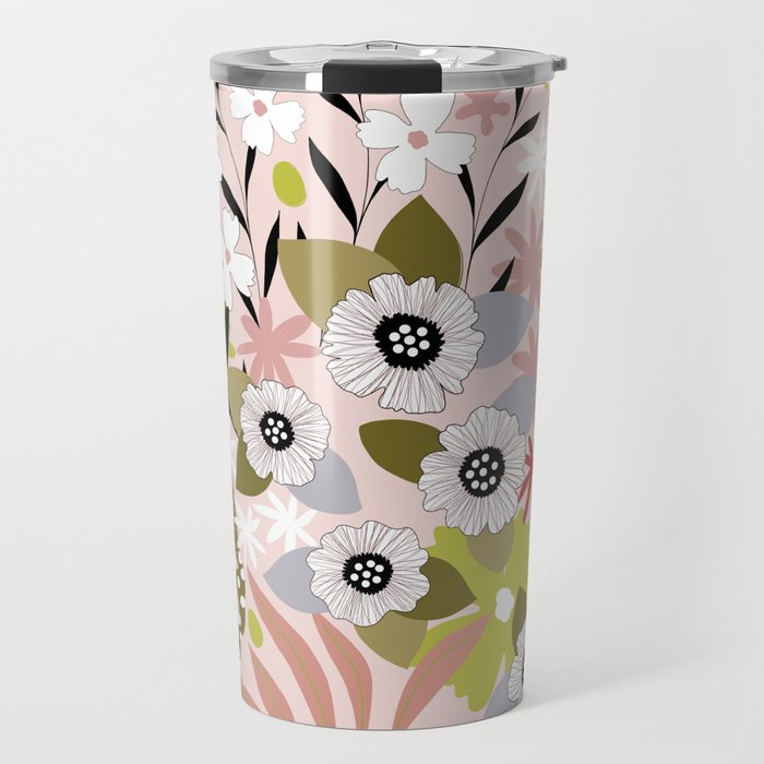 Maximalist Boho Floral Pattern 2. Olive & Blush Travel Mug Gallery Image 1