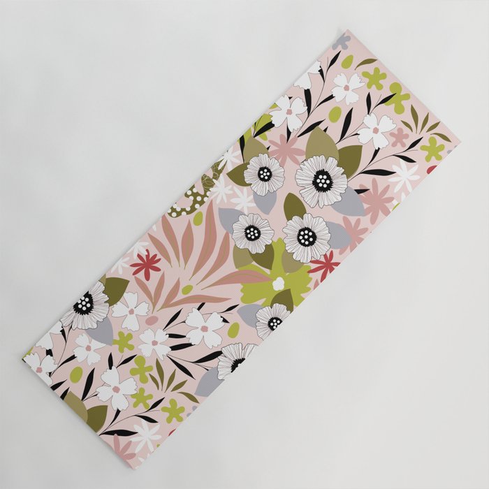 Maximalist Boho Floral Pattern 2. Olive & Blush Yoga Mat Gallery Image 1