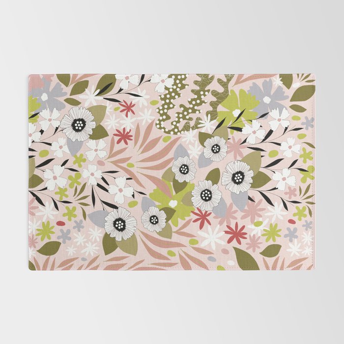 Maximalist Boho Floral Pattern 2. Olive & Blush Rug Gallery Image 2