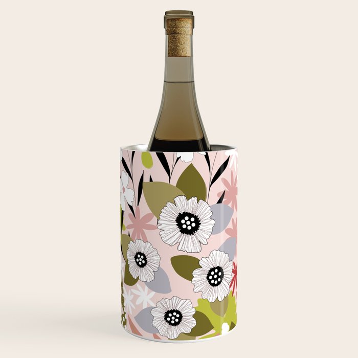 Maximalist Boho Floral Pattern 2. Olive & Blush Wine Chiller Gallery Image 1