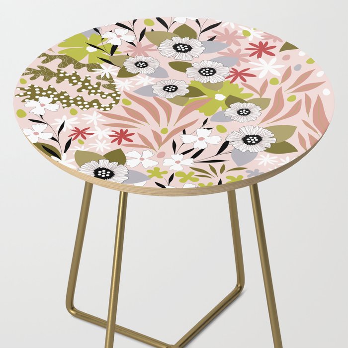 Maximalist Boho Floral Pattern 2. Olive & Blush Side Table Gallery Image 2
