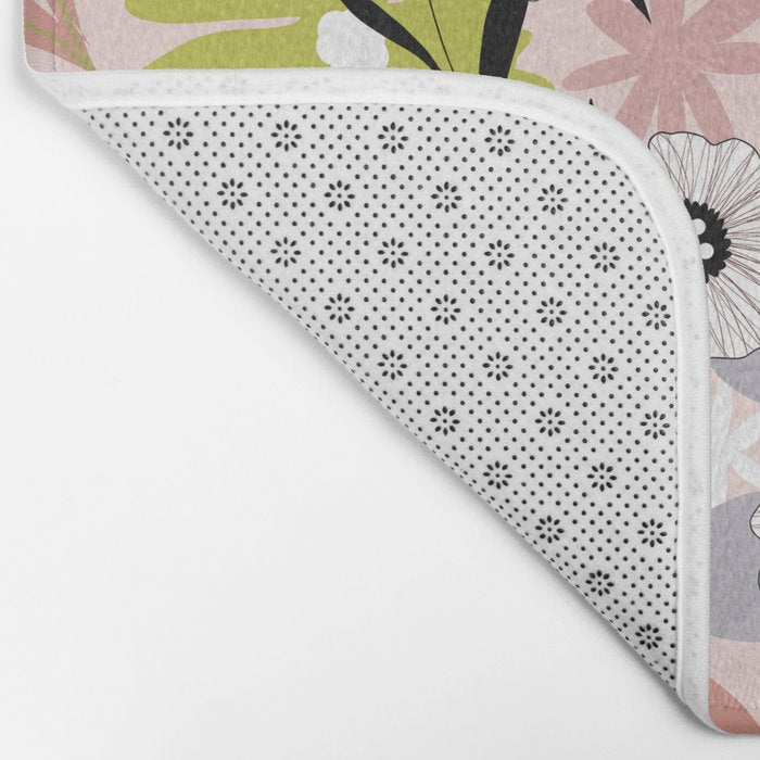 Maximalist Boho Floral Pattern 2. Olive & Blush Bath Mat Gallery Image 2