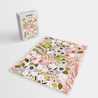 Maximalist Boho Floral Pattern 2. Olive & Blush Jigsaw Puzzle Gallery Image 2