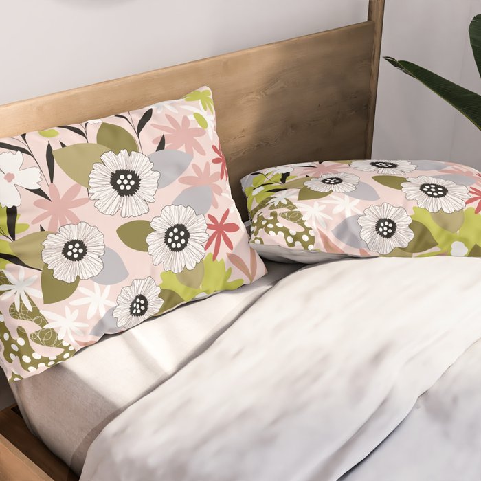 Maximalist Boho Floral Pattern 2. Olive & Blush Pillow Sham Gallery Image 2