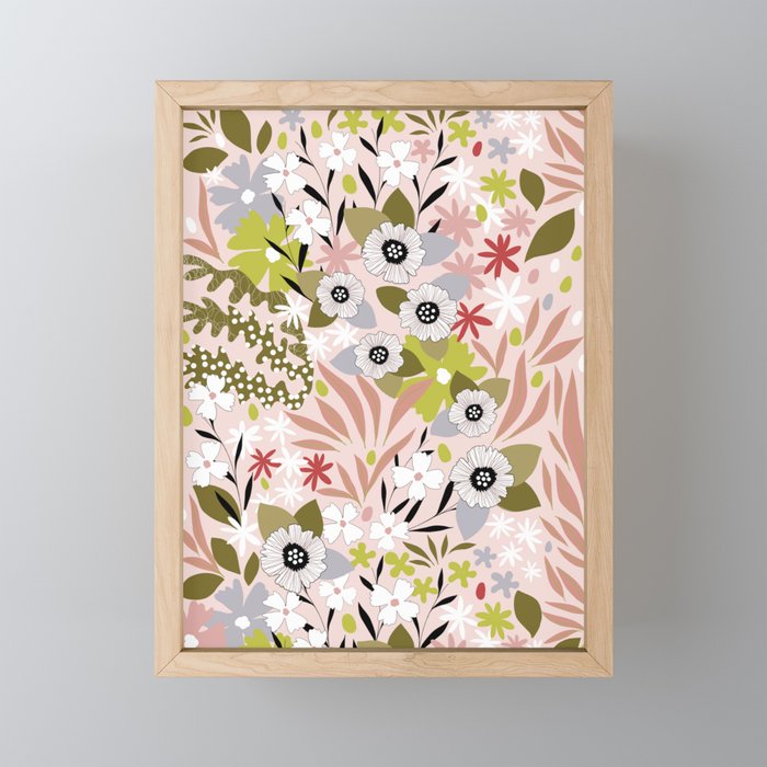 Maximalist Boho Floral Pattern 2. Olive & Blush Mini Art Print Gallery Image 1