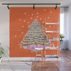 Seasons Greetings Snowy Christmas Tree with Presents Wall Mural Gallery Image 1
