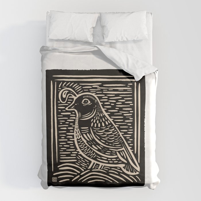 Quail Block Print - Black & Beige Duvet Cover Gallery Image 1