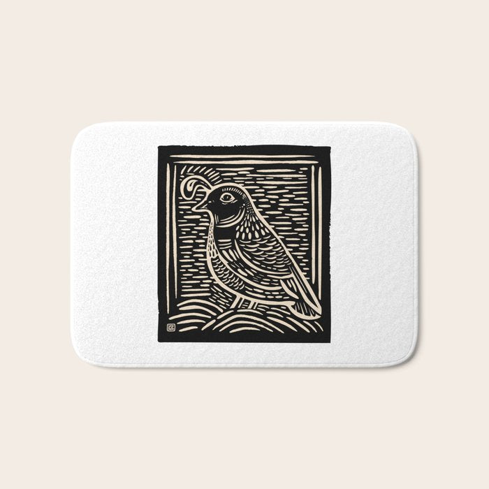 Quail Block Print - Black & Beige Bath Mat Gallery Image 1
