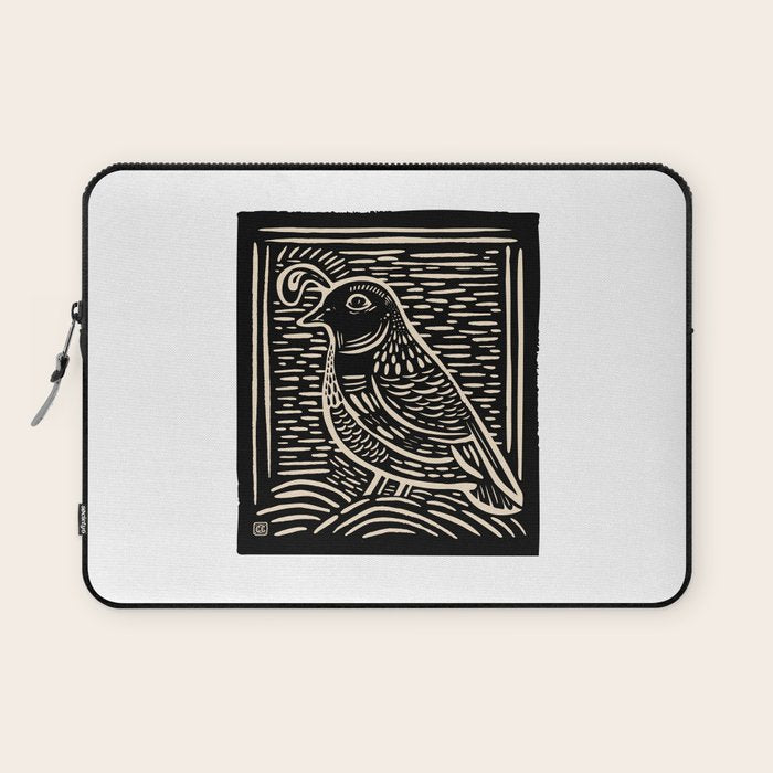 Quail Block Print - Black & Beige Laptop Sleeve Gallery Image 1