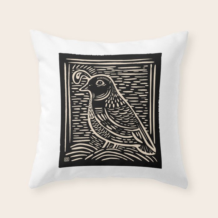 Quail Block Print - Black & Beige Throw Pillow Gallery Image 1