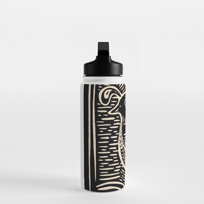 Quail Block Print - Black & Beige Water Bottle Gallery Image 3