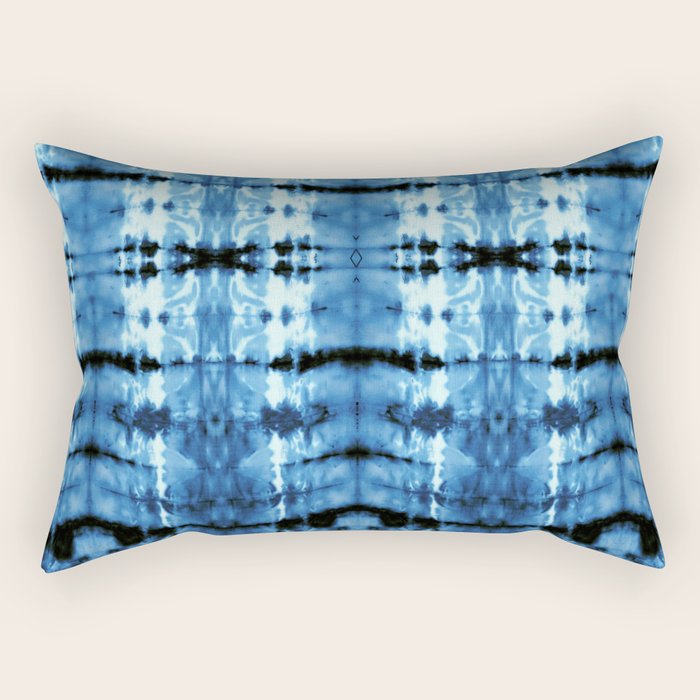 Indigo Satin Shibori Rectangular Pillow Gallery Image 1