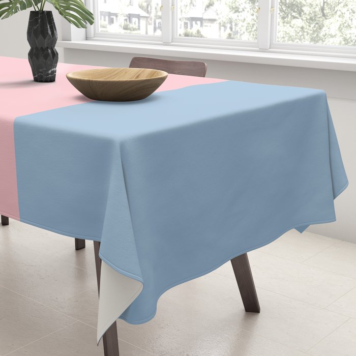 Minimalist Color Block Striped Solid in Pastel Pink and Baby Blue Tablecloth Gallery Image 3