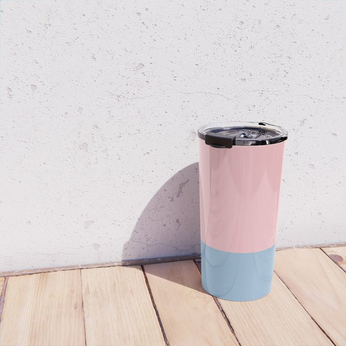 Minimalist Color Block Striped Solid in Pastel Pink and Baby Blue Travel Mug Gallery Image 4