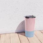 Minimalist Color Block Striped Solid in Pastel Pink and Baby Blue Travel Mug Gallery Image 4